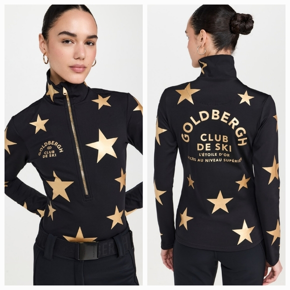 Goldbergh Galactique Ski Pully Base Layer Goldbergh Ski Pully Black Gold Stars - Picture 1 of 13
